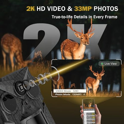 Solar Cellular Trail Camera 4G LTE, Preloaded Trial SIM, No Monthly Fees (Use Your Own SIM), Sends Pictures to Phone, 2K Live Video 10000mAh Battery 0.2s Trigger IP66 Game Cam for Farm Hunting