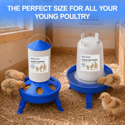 Chick Feeder and Waterer Set with 3 Adjustable Height, Scoop, 0.4Gal Top Fill Chick Feeder and 0.4Gal Waterer Anti-Drown for Raising Chicks in Brooder Blue - size: 0.4Gal Feeder & 0.4Gal Waterer