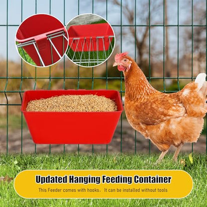 2 Pack Chicken Feeder Waterer 2.5 Quart Hanging Poultry Feeders Trough | Versatile Chicken Feeding Container with Hooks for Duck Goose Rabbit Duck Feeder Poultry and Livestock Water Trough（Red） - color: Red