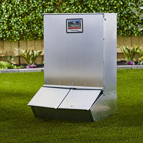 Brower 2 Door Heavy Duty Galvanized Steel Alloy Supplement Outdoor Hog Feeder with Free Acting Doors for 8 Full Grown Hogs and Pigs