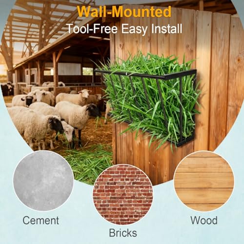 20'' Metal Wall Mount Hay Feeder, 15 Gallon Livestock Feeder for Goats Horses Cattle, Indoor/Outdoor Hay Rack Blanket Holder - size: 20 Inch