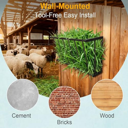 20'' Metal Wall Mount Hay Feeder, 15 Gallon Livestock Feeder for Goats Horses Cattle, Indoor/Outdoor Hay Rack Blanket Holder - size: 20 Inch