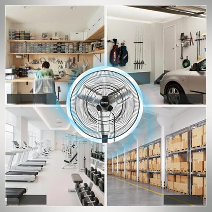 Amico 24 Inch Industrial Wall Mount Fan with Remote Control, DC Motor, 8 Speeds, 8690 CFM High Velocity, Oscillating Shop Fan with Timer for Gym, Patio,Garage, Outdoor - size: 24 Inch