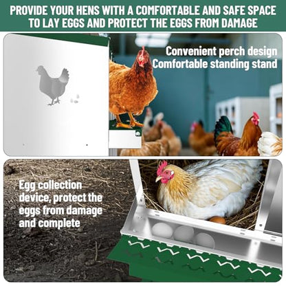 Chicken Nesting Box,6 Holes Galvanized Steel Metal Chicken Laying Box with Automatic Roll-Away Egg Collection System & Removable Tray,Wall Mount Nesting Boxes - color: Green, size: 6 Holes with Legs