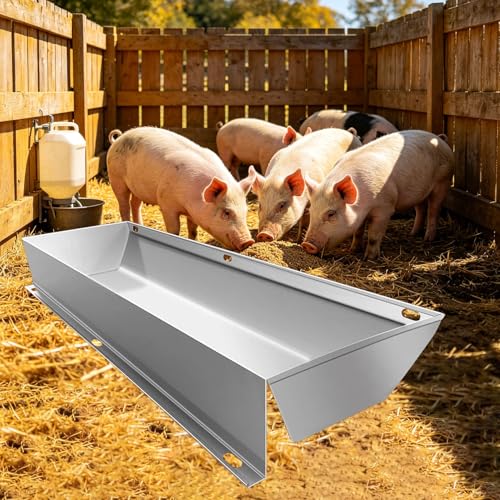 Customizable Pig Feeder with Large Storage Space, Heavy Duty Anti-rust Goat Feeder, Floor & Wall Mounted Water Trough for Cattle, Hog, Sheep(L180cm/5.9ft) - size: L180cm/5.9ft