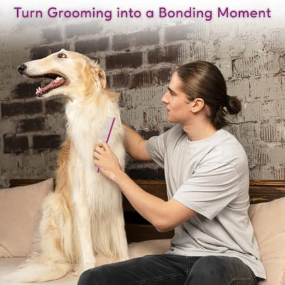 Pet Comb 8 inches Comfortable Grooming Comb with Different-Spaced Rounded Stainless Steel Teeth, Easy Grip and Convenient Grooming for Pets Dog Cat with Medium Coarse Fur - Purple - size: 8"