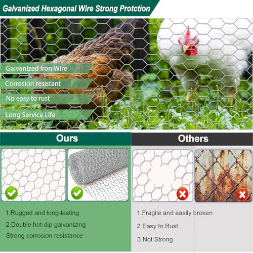Chicken Wire Fencing, 16 in x 472 in (40cm x 12m) Chicken Wire Mesh Roll, 1 in Mesh Poultry Wire Netting, Anti-Rust Hexagonal Galvanized for Chicken Coop Crafts Garden Fence with 50 Zip Ties - size: 16 x 472 Inches-1 Inch Mesh
