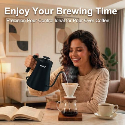 Gooseneck Electric Kettle 0.8L (27oz) - 1000W Rapid Fast Boiling Tea Kettle with Auto Shut Off & Boil-Dry Protection, Stainless Steel Leak-Proof Water Boiler for Pour Over Coffee, Black - color: Black