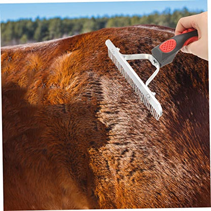 WOONEKY Durable Horse Grooming Rake with Ergonomic Nonslip Rubber Handle Metal Horse Hair Cleaning Comb for Livestock Efficiently Removes Soil and Shed Hair and Pets