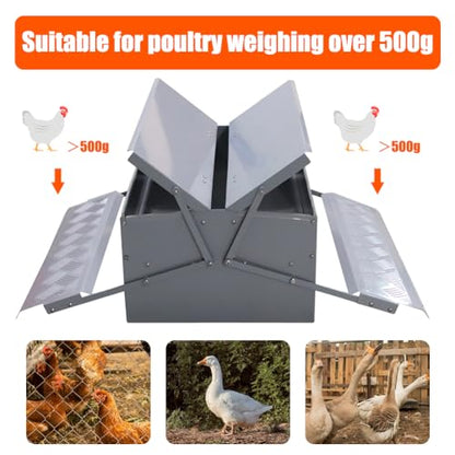 Automatic Chicken Feeder Treadle Feeding Trough, No Waste 25lbs Large Capacity Capacity Double-Side Treadle Auto Poultry Feeder, with Weatherproof Lid for for 6-12 Hens Fowl Duck