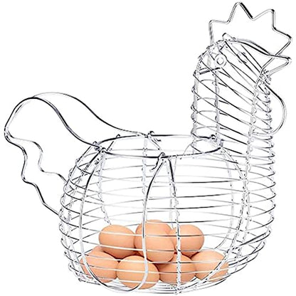 Metal Wire Egg Baskets Chicken Shaped Egg Holder for Eggs, Chicken Shaped Egg Holder, Rustic Round Baskets Gathering Egg with Handle