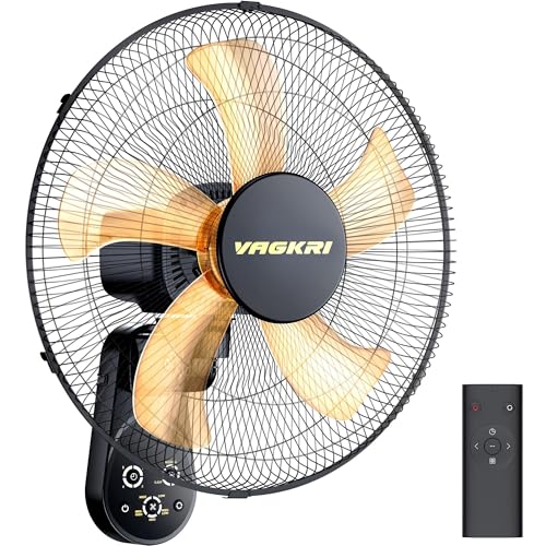 VAGKRI 16 Inch Wall Mount Fan, Quiet Oscillating Fan with Remote, 5 Speeds, 8-Hour Timer, 90° Oscillation, Ideal for Home, Office, Bedroom, Garage, Black