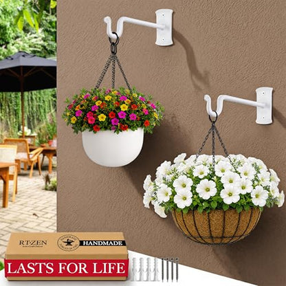 RTZEN Plant Hangers Outdoor or Indoor - Wrought Iron Metal Hanger Indoor Hook - Heavy Duty Wall Bracket Hooks for Hanging Plants Baskets Lanterns Bird Feeders - 2 Pack (White Shepherds Hooks 7.5") - size: 7.5 Inch, style: Shepherds Hooks - W