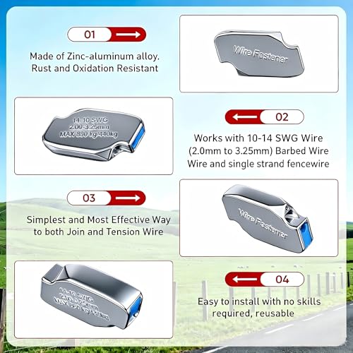 Adjustable Tension Fence Wire Joiner (100 Pack), Fits 14-11 Gauge / 2.0mm-3.25mm Wire, Ceramic Roller Fence Connector for High Tensile & Electric Fencing