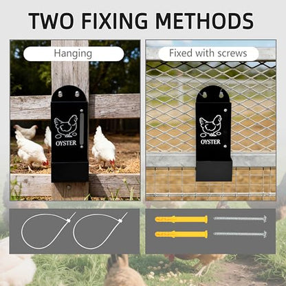 Chicken Grit and Oyster Shell Feeder, Poultry Feeder with Visual Window, No-Mess Weatherproof, Metal Hanging Gravity Chicken Feeder, Chicken Coop Accessories (Grit-Black) - color: Black