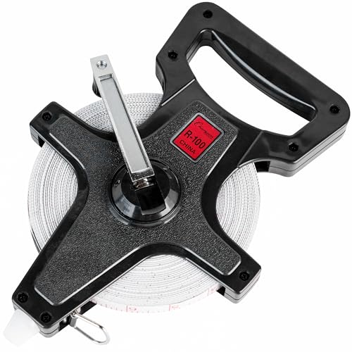 Champion Sports Open Reel Measuring Tapes – Durable Hand Crank with Metal Spike, Dual-Sided Feet & Meters, Perfect for Track & Field and Long Jump, 100 ft/30 meters - size: 30 m