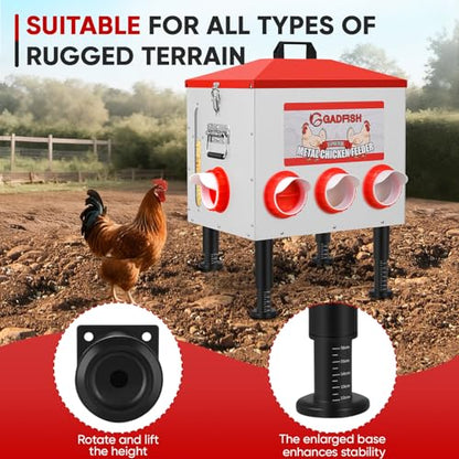 GADFISH 55 lbs Large Capacity Automatic Chicken Feeder - 8 Feeding Ports, No Waste Chicken Feeder, Height-Adjustable Legs & Secure Locking Lid for Chickens, Ducks & Poultry