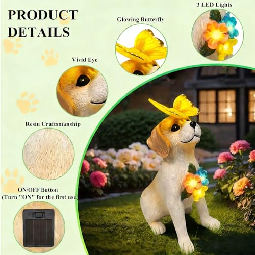Solar Dog Garden Statues Decor, Outdoor Fairy Dogs Figurines Accessories Decorations with LED Lights Home Patio Balcony Yard Lawn Ornaments, Unique Thanksgiving Gifts for Mom Women Dad Friends - style: butterfly dog