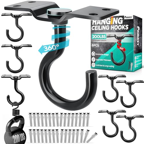 [UPGRADED] 8Pcs 200LBS Rotatable Ceiling Hooks with 4 Screw Points Plate Base, Black Wall Mount Metal Hanger for Hanging Plants, Bird Feeders, Lanterns, Lights, Wind Chimes, Indoor Outdoor Decor - style: 8PCS