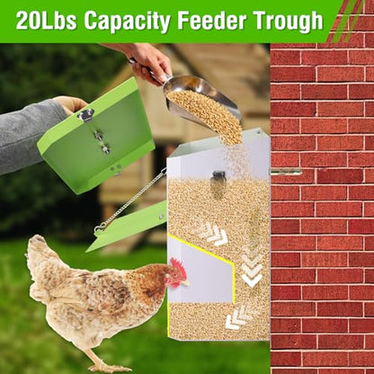 Hanging Chicken Feeder No Waste,20LBs Metal Chicken Feeder with Rainproof Cover & Lockable Flip-Door,Wall-Mount Heavy Duty Feeder for Chicken Coop and Outdoor Use