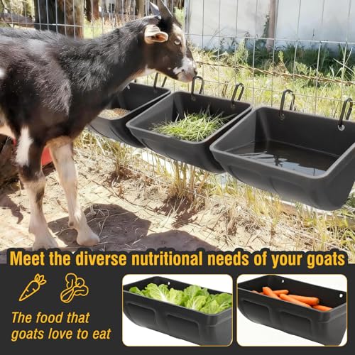 2 Pack Hanging Chicken Feeder Trough for Goat,Sheep,Dog.Livestock Feeding Container Goats Supplies Feeders Waterer Bucket (Black) - color: Black