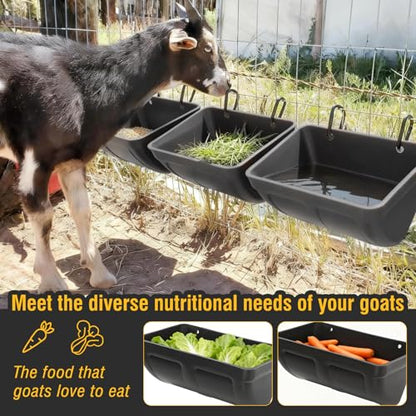 2 Pack Hanging Chicken Feeder Trough for Goat,Sheep,Dog.Livestock Feeding Container Goats Supplies Feeders Waterer Bucket (Black) - color: Black