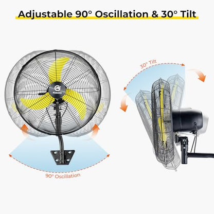 FUGOO 24" Eco BLDC Motor Powerful Airflow Quiet Industrial Outdoor Wall Fan | Waterproof, 6000 CFM, 50%+ Energy Savings, Oscillating, Remote Control for Patios Garage Workshop - size: 24 inch-Quiet-Energy Efficient