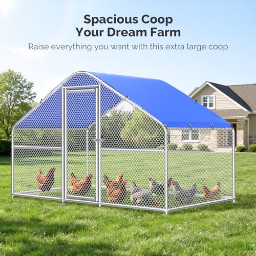 Sino Luban Large Metal Chicken Coop Run for 10 Chickens/Ducks, Chicken Runs for Yard with Waterproof Cover, Chicken Enclosure Chicken Pen Outdoor, Walk-in Poultry Cage (Upgrade wall Support Brace) - size: 6.6x6.6 FT