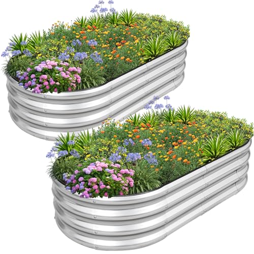 1MORE Galvanized Raised Garden Bed- Planter Garden Boxes Outdoor, Raised Beds for Gardening, 4x2x1ft Metal Garden Bed Kit for Vegetables Flower, Planter Raised Beds with Tools.Silver-2pack - color: Silver, size: 4×2×1ft（2pcs）