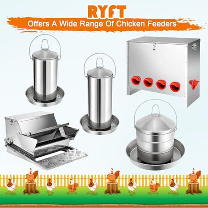RYFT Automatic Chicken Feeder 8KG/17.6lbs, Stainless Steel Poultry Feeder, Heavy Duty Thickness 0.035 in / 0.9 mm, with Handle, Top Filled, Durable and Rust Resistant - size: 17.6lbs
