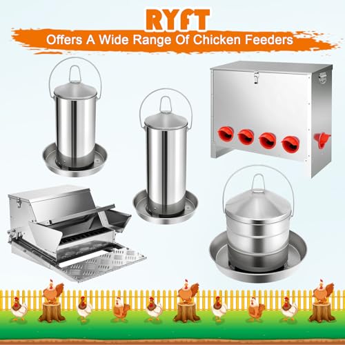 RYFT Automatic Chicken Feeder 8KG/17.6lbs, Stainless Steel Poultry Feeder, Heavy Duty Thickness 0.035 in / 0.9 mm, with Handle, Top Filled, Durable and Rust Resistant - size: 17.6lbs