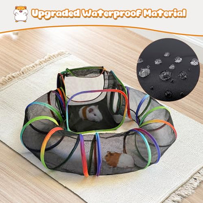 Guinea Pig Playpen with Tunnel, Rainbow Playpen with 98.4" Extended Tube & Open Side, Rabbit Playpen for Bunny, Hamster, Ferret, Chinchilla, Chickens & Small Animals to Play Indoor or Outdoor