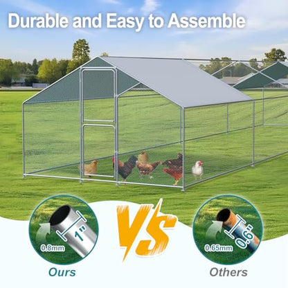 Airynee Large Chicken Coop, Chicken Coops for 40 Chickens, Chicken Runs for Yard with Water Poof & UV Resistance Cover, Spire Roof Chicken Coop Run with Double Lockable Doors for Outdoor Backyard - size: 314.4"L x 117.6"W x 79.2"H