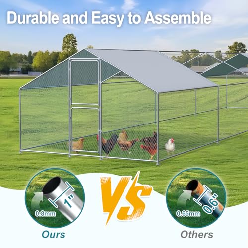 Airynee Large Chicken Coop, Chicken Coops for 40 Chickens, Chicken Runs for Yard with Water Poof & UV Resistance Cover, Spire Roof Chicken Coop Run with Double Lockable Doors for Outdoor Backyard - size: 314.4"L x 117.6"W x 79.2"H