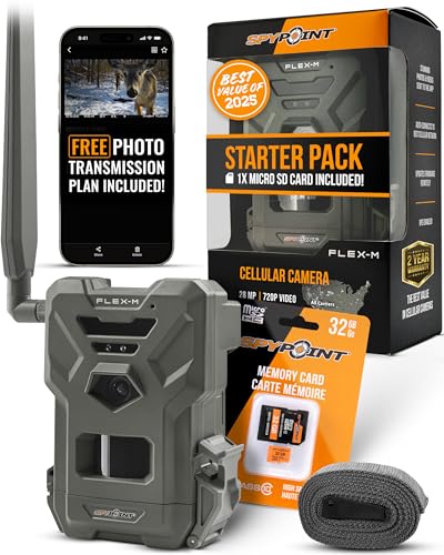SPYPOINT Flex-M and SD Card Pack - Cellular Trail Cameras |Best Value in Hunting Accessories |No WiFi Needed & GPS-Enabled |Hunting Night Vision | IP65 Waterproof |28MP Photos, 720p Videos - color: Starter Pack- SD, size: Pack of 1