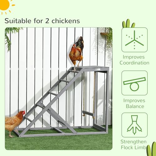 PawHut Chicken Activity Play for Healthy & Happy Animals, Swing Set with Chicken Perches & Hen Ladder, Coop Toy, Gray - color: Grey