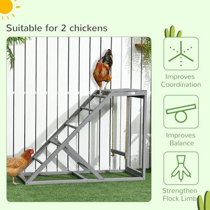 PawHut Chicken Activity Play for Healthy & Happy Animals, Swing Set with Chicken Perches & Hen Ladder, Coop Toy, Gray - color: Grey