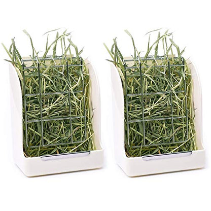 CalPalmy 2-Pack Hay Feeder for Rabbits, Guinea Pigs, and Chinchillas - Minimize Waste and Mess with 5 1/2" x 3 1/2" x 7 3/8" Hanging Alfalfa and Timothy Hay Dispenser - color: White+White, size: 5 1/2" x 3" x 7 3/8" (2-Pack)