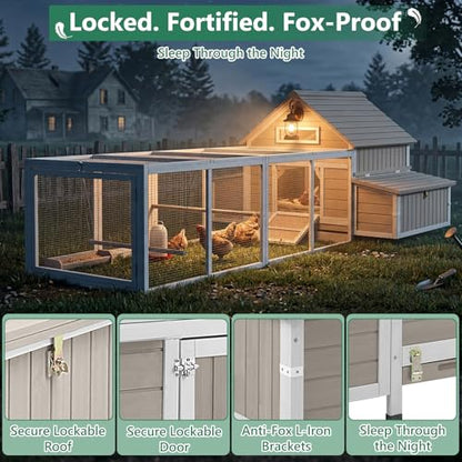 Large Chicken Coop for 6-8 Chickens with 6 Nesting Boxes, Wooden Outdoor Hen House with 9 Access Doors, Backyard Chicken Coop with Run, 5 Perches & Swing, Pull-Out Tray, Weatherproof Openable Roof - size: 118.3"L x 61.0"W x 40.0"H