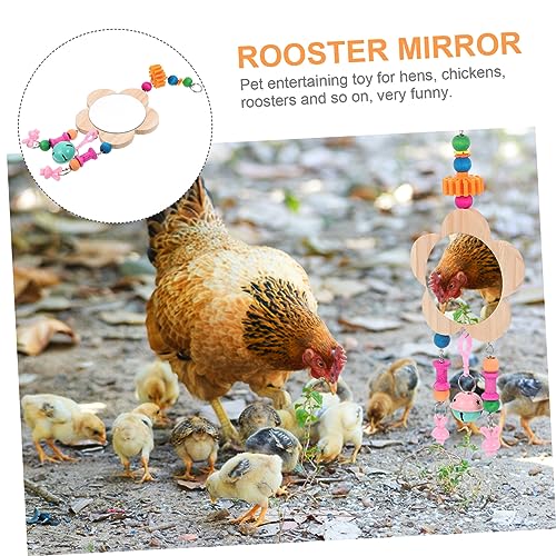 Wooden Hanging Mirror Toy for Chickens and Hens Bells Engaging Rooster Mirror for Fun and Physical Activity Chicken Coop