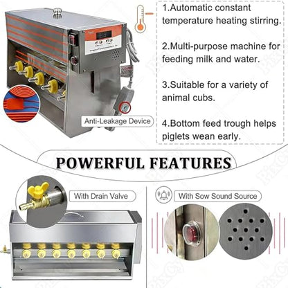 Multifunctional Piglet Milk Feeding Machine, Automatic Constant Temperature Stainless Steel Feeder with 10/14 Nipples and Sound for Lambs, Calves, and Piglets 15L - size: 15L