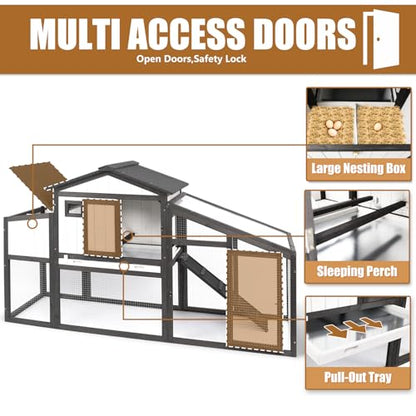 65“L Chicken Coop and Run, 2 Story Backyard Hen House with Nesting Box, Poultry Cage for 1-3 Chickens Ducks Rabbits with Removable Tray, Ramp and UV-Resistant Roof Panel - size: 68.8"L x 25.9"W x 38.5"H