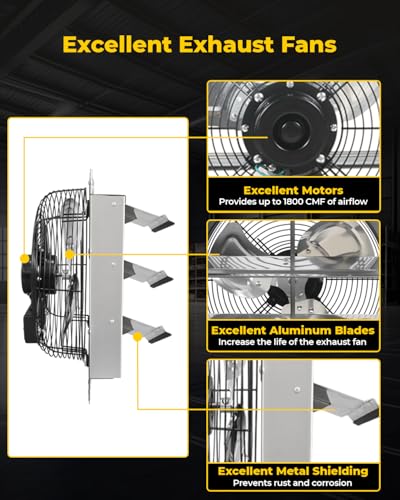VENTISOL 12 Inch Wall Mounted Shutter Exhaust Fan, Aluminum Blades, 1800CFM, Automatic High Speed Household Ventilation Fan for Garages, Shop, Greenhouse, Attic - style: 12" Single Fan