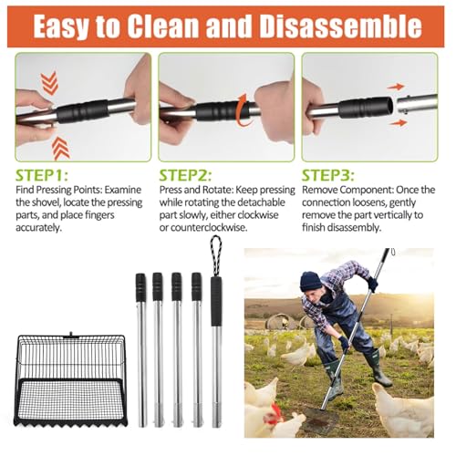 Comfortable Long Handle Waste Tool with Swappable Attachment for Household Pet and Poultry Care Chicken Area