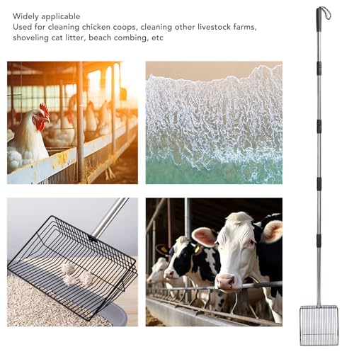Extended Handle Litter Scoop, Stainless Steel Non Stick Pet Poop Shovel with Retractable Design, Heavy Duty Manure Scooper for Chicken Coops and Livestock