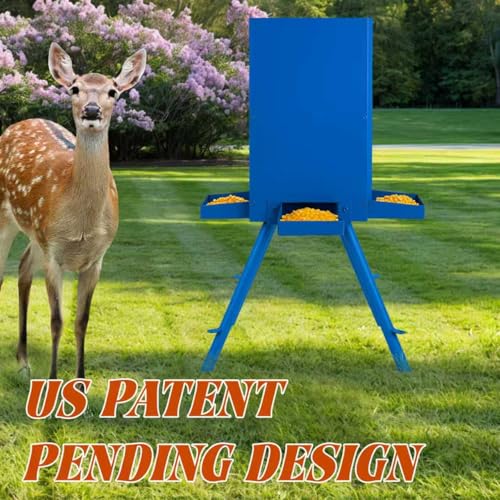 PROLEE 85lbs Deer Feeder,Weatherproof Deer Feeders with 4 Feeding Tray and 4-Leg Stand,Heavy Duty Metal Gravity Feeder for Deers and Wildlife (Blue) - color: Blue