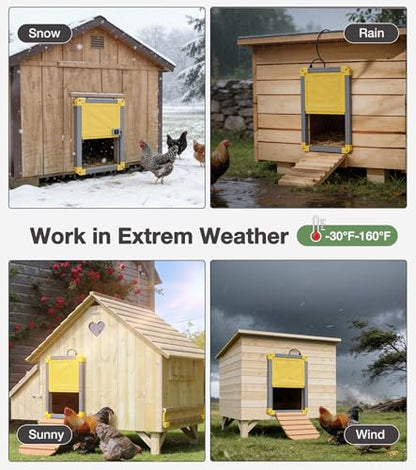 Automatic Chicken Coop Door with Anti-Pinch Detection, Solar Power Supplies, 2" Thickened Aluminum Frame Auto Chicken House Run Door - Grey