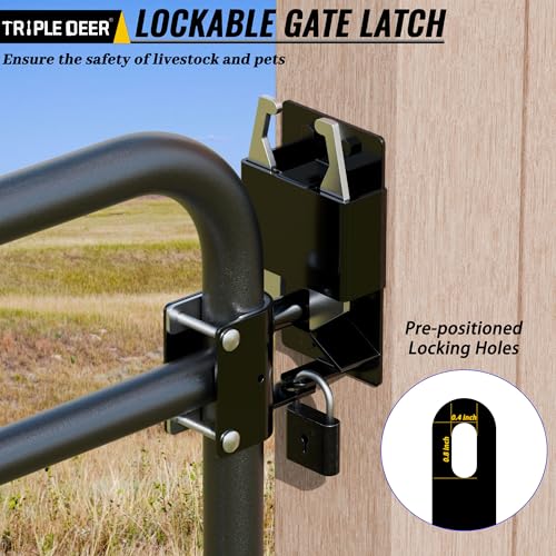 TRIPLE DEER Heavy Duty 2 Way Farm Gate Latch Lockable, Two Way Livestock Fence Gate Latches for Metal Gates, Ranches, Farms, Stables, Horse Corrals, Pet Cages (2 Pack, Include Screws and Instructions)
