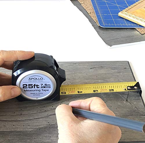 Apollo Tools Measuring Tape, 25 Foot Tape Measure with Retractable Blade, Fraction Markings, 1 Inch Nylon Blade, 8 Foot Standout, Lock Button and Belt Clip - Black - DT5002 - color: Black