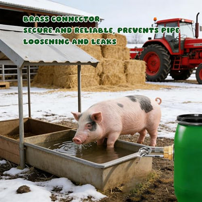 Fockety Pig Water Nipple, 5PCS Stainless Steel Automatic Pig Nipple Drinker Feeder with Brass Connectors, Waterer for Pigs Goats Horses Cattle Livestock